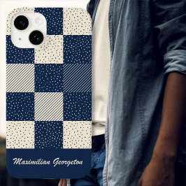 Crazy Buffalo Check in Crème en Navy Blue Case-Mate iPhone 14 Hoesje