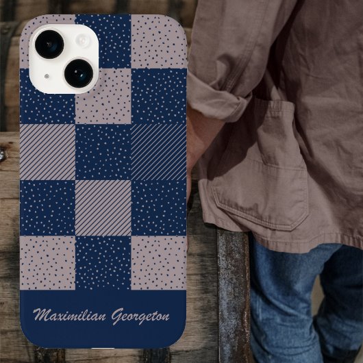 Crazy Buffalo Check in Taupe Brown en Navy Blue Case-Mate iPhone Case