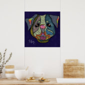 Crazy Bulldog hond met de hand geverfd Poster (Keuken)