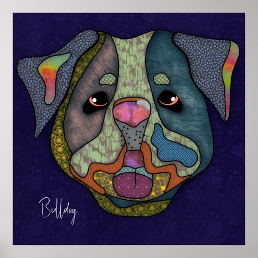 Crazy Bulldog hond met de hand geverfd Poster (Voorkant)