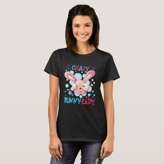 Crazy Bunny Lady Paasdag Rodent Egg Hunt Rabbit T-shirt (Voorkant volledig)