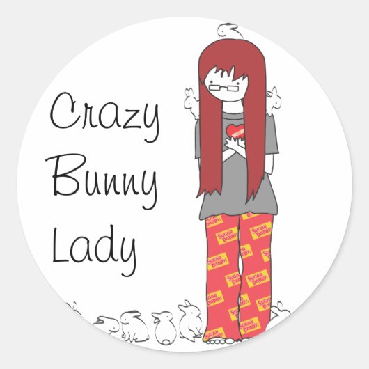 CRAZY BUNNY LADY RONDE STICKER (Voorkant)