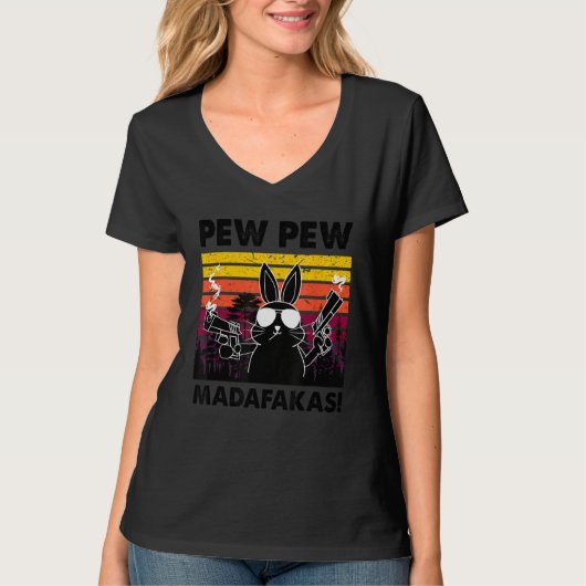 Crazy Bunny Mannen Pew Pew Madafakas T-shirt (Voorkant)