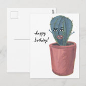 Crazy Cactus Dame Waterverf VERJAARDAG Briefkaart (Voorkant / Achterkant)