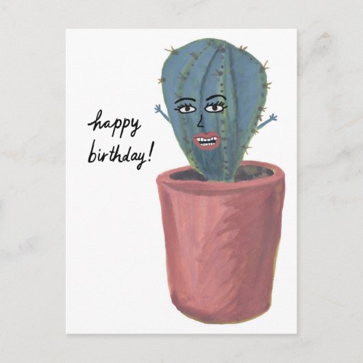 Crazy Cactus Dame Waterverf VERJAARDAG Briefkaart (Voorkant)