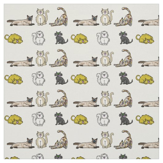 Crazy Cartoon Cats Fabric Stof (Swatch)