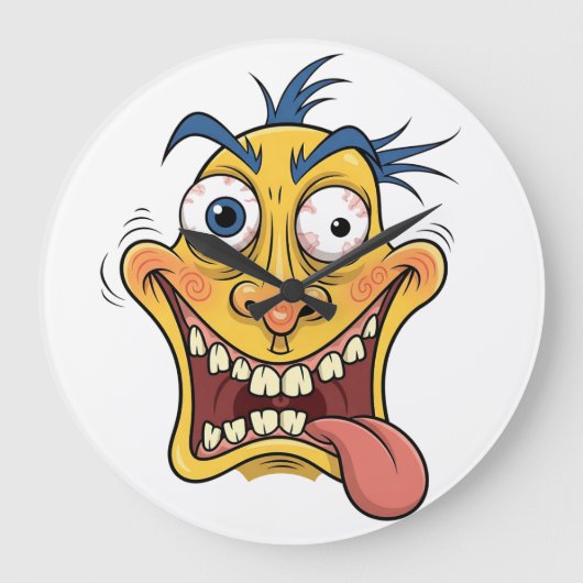 Crazy Cartoon Face – Grappig Wacky Expression Desi Grote Klok (Voorkant)