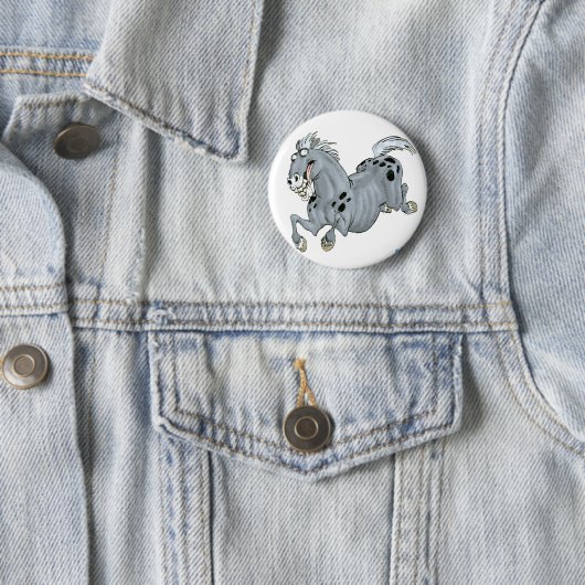 Crazy Cartoon Horse Button Badge (In situ)