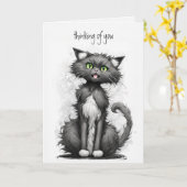 Crazy Cat Cartoon die aan je denkt Kaart (Gele Bloem)