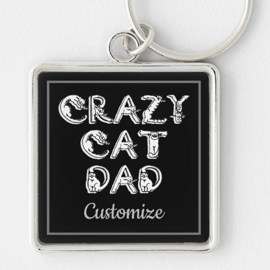 Crazy Cat Dad White Logo Sleutelhanger (Voorkant)