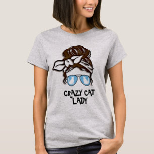 Crazy Cat dame T-shirt, Schattige Stijlvolle Cat M T-shirt