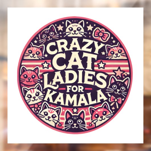 Crazy cat dames voor Kamala! Raamsticker (Vel 2)