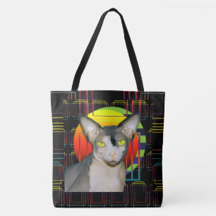 Crazy Cat Design met Sphynx Cat Ninja op Black Tote Bag