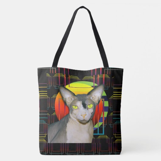 Crazy Cat Design met Sphynx Cat Ninja op Black Tote Bag (Achterkant)