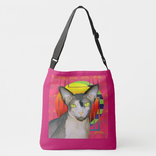 Crazy Cat Design met Sphynx Cat Ninja op Roze Crossbody Tas (Achterkant)