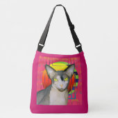 Crazy Cat Design met Sphynx Cat Ninja op Roze Crossbody Tas (Voorkant)