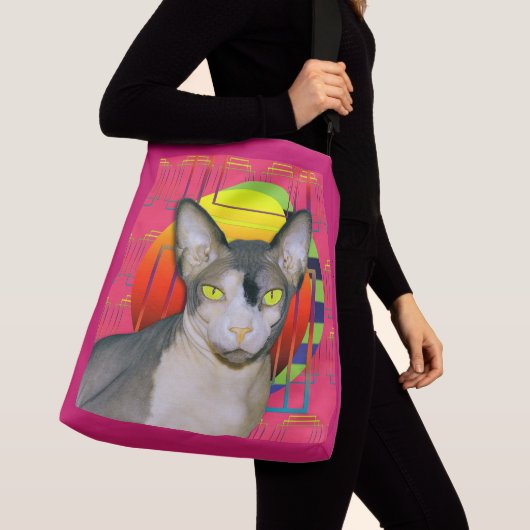 Crazy Cat Design met Sphynx Cat Ninja op Roze Crossbody Tas (Dichtbij)