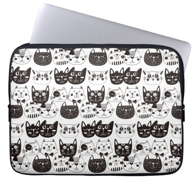 Crazy Cat Faces Pattern Laptop Sleeve (Voorkant)