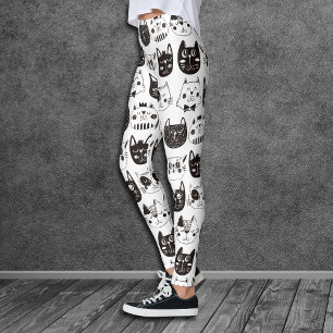 Crazy Cat Faces Pattern Leggings
