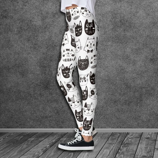 Crazy Cat Faces Pattern Leggings