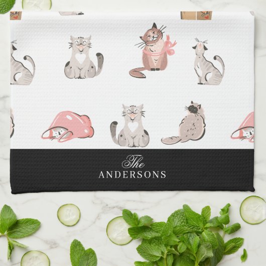 Crazy Cat gepersonaliseerde keukenhanddoek (Gevouwen)