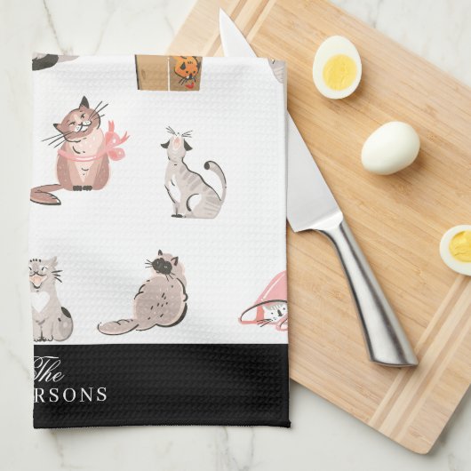Crazy Cat gepersonaliseerde keukenhanddoek (Quarter Fold)