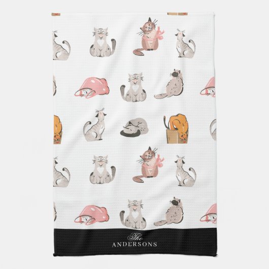 Crazy Cat gepersonaliseerde keukenhanddoek (Verticaal)