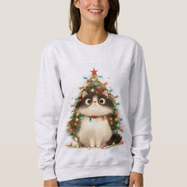 Crazy Cat In Christmas Lights Funny Cat Sweatshirt