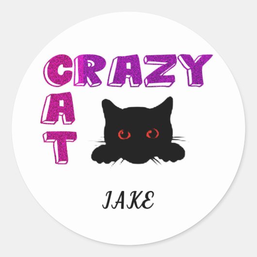 "CRAZY CAT" KINDER STICKERS. RONDE STICKER (Voorkant)