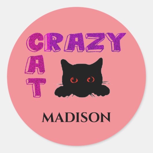 "CRAZY CAT" KINDER STICKERS. RONDE STICKER (Voorkant)