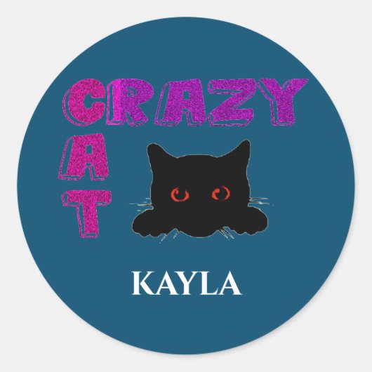 "CRAZY CAT" KINDER STICKERS. RONDE STICKER (Voorkant)