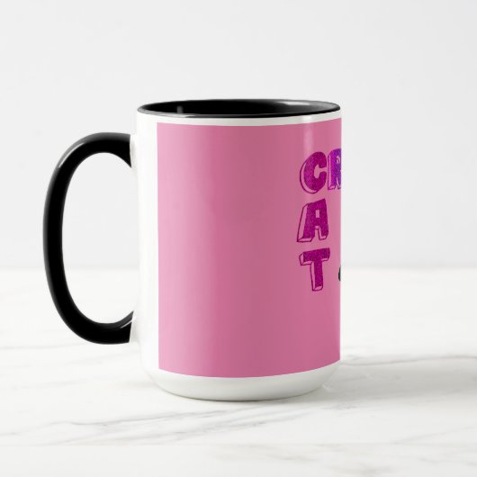 'CRAZY CAT' koffie-mok in zwart-roze. Mok (Links)
