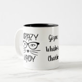 Crazy Cat Lady 3 Kattennamen Monogrammed Tweekleurige Koffiemok (Voorkant links)