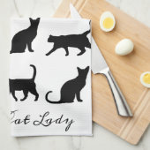 Crazy Cat Lady Black Cat Silhouettes Theedoek (Quarter Fold)