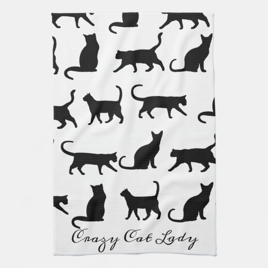 Crazy Cat Lady Black Cat Silhouettes Theedoek (Verticaal)