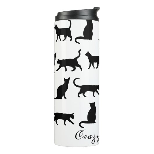 Crazy Cat Lady Black Cat Silhouettes Thermosbeker (Gedraaid links)
