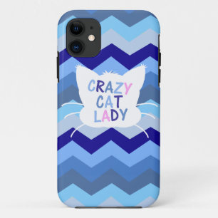 Crazy Cat Lady - Blue Chevron Waves iPhone 11 Hoesje