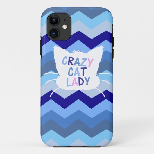Crazy Cat Lady - Blue Chevron Waves Case-Mate iPhone Case (Achterkant)