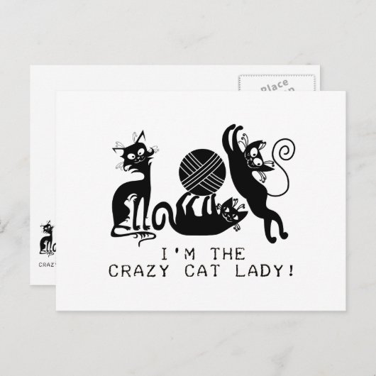Crazy Cat Lady Briefkaart (Voorkant / Achterkant)