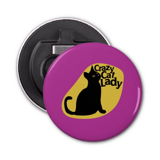 Crazy cat lady button flesopener (Voorkant)