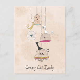 Crazy Cat Lady Cats in Birdcages Briefkaarten