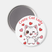 Crazy Cat Lady Chibi Kattenmagneet Magneet (Voorkant / Achterkant)