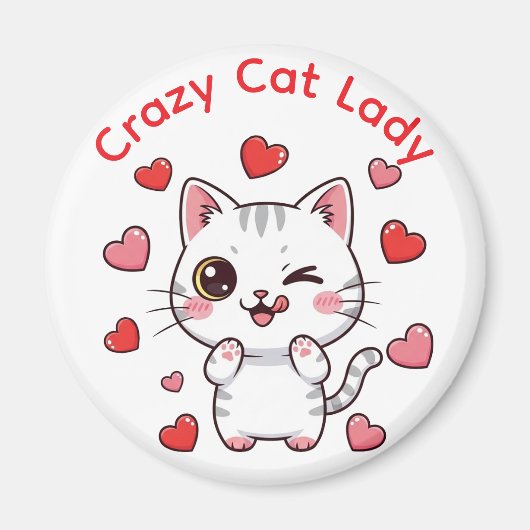 Crazy Cat Lady Chibi Kattenmagneet Magneet (Voorkant)