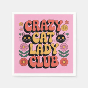 Crazy Cat Lady Club Grafisch: Retro 70s Typografie Servet