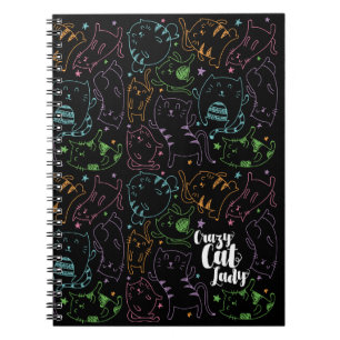 Crazy Cat Lady Colorful Cartoon Pattern Gift Notitieboek