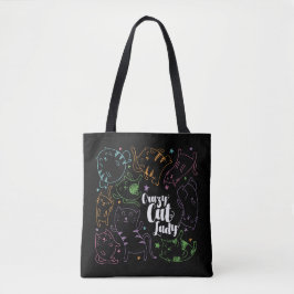 Crazy Cat Lady Colorful Cartoon Pattern Gift Tote Bag