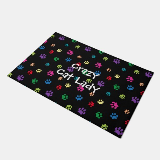 Crazy Cat Lady Colorful Paw Prints Deurmat (Schuin)