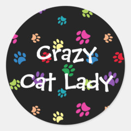 Crazy Cat Lady Colorful Paw Prints Ronde Sticker