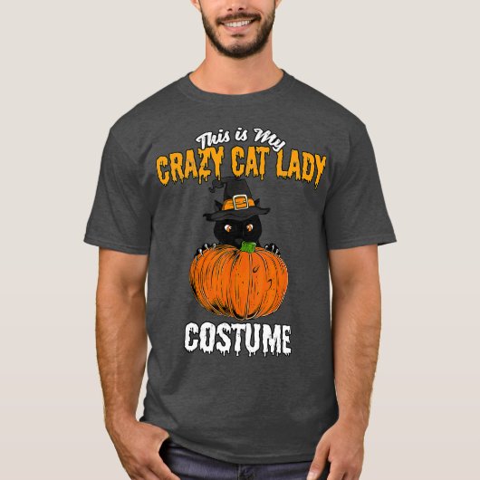 Crazy Cat Lady Costume Black Cat Funny Halloween T-shirt (Voorkant)