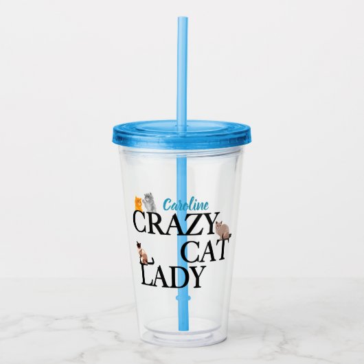 Crazy Cat Lady Cute Custom Acryl Drinkbeker (Voorkant)